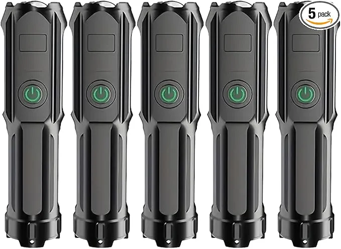 Rechargeable Flashlight 5 Pack, Mini Zoomable LED Flashlights, Emergencies Power Outage Super Bright Flashlight for Camping, Outdoor, Hiking, Fishing, Hurricane