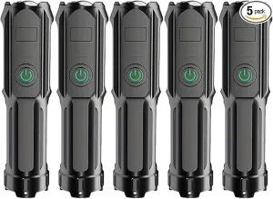 Rechargeable Flashlight 5 Pack, Mini Zoomable LED Flashlights, Emergencies Power Outage Super Bright Flashlight for Camping, Outdoor, Hiking, Fishing, Hurricane