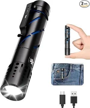 Rechargeable Flashlight with Long Beam and Belt Clip Small Flashlight with 5 Modes Zoomable Waterproof Adjustable Brightness High Lumens Powerful Handheld Flashlight for Outdoor Emergency Camping