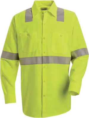 Red Kap Men's Flourescent Yellow Green Hi Visibility Class 2 Level 1 Work Shirt