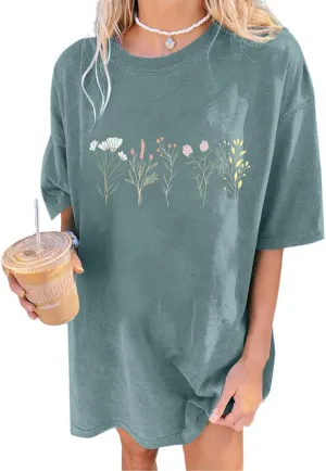Remidoo Women's Casual Short Sleeve Graphic Oversized T Shirt Loose Letter Print Tee Top Blouse