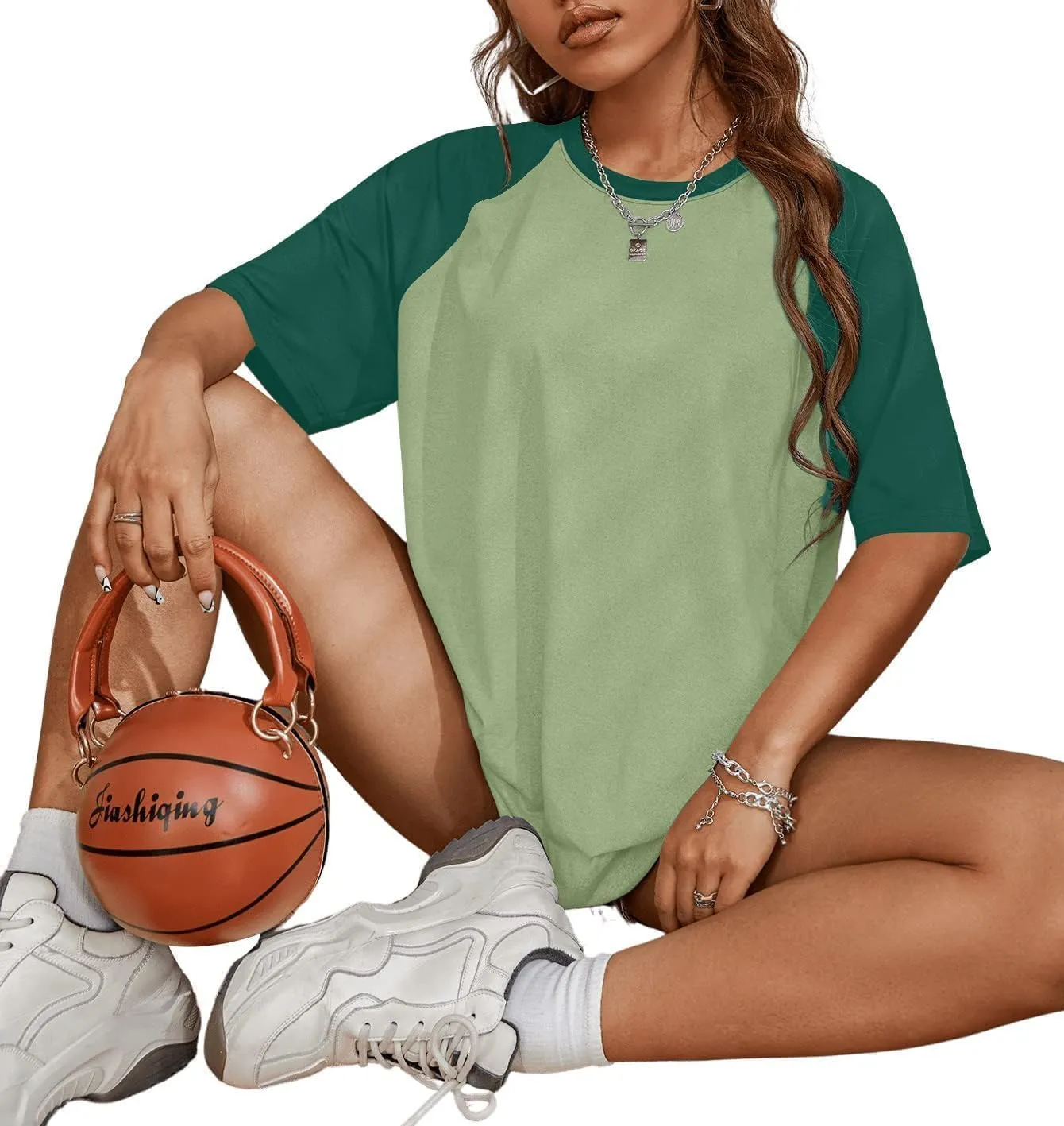Remidoo Womens Short Sleeve Oversized T Shirt Color Block Crew Neck Casual Tee Tops