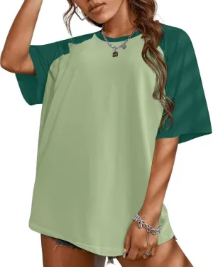 Remidoo Womens Short Sleeve Oversized T Shirt Color Block Crew Neck Casual Tee Tops