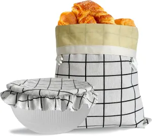Reusable Beeswax Bread Bag,Linen Beeswax Bread Bags With Bowl Cover for Homemade Sourdough Bread,Freezer Storage Bag to Keep Fresh,Sourdough Bread Food Bag Baking Set