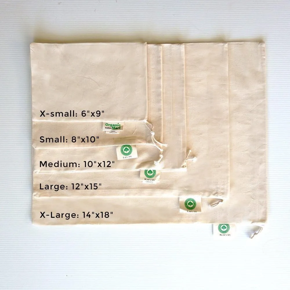 Reusable Cloth Produce Bags - Organic Cotton Cloth Vegetable Bags - Reusable Bulk Sacks for Grocery and Produce - Flour Sack Cotton Muslin Vegetable Storage Sacks (2 XL, 2 L, 2 M, 2 S)