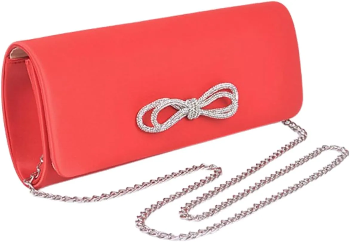 Rhinestone Bow Satin Clutch Bag Elegant Evening Handbag for Parties Weddings Crossbody Bag Dinner Night Out Prom Party