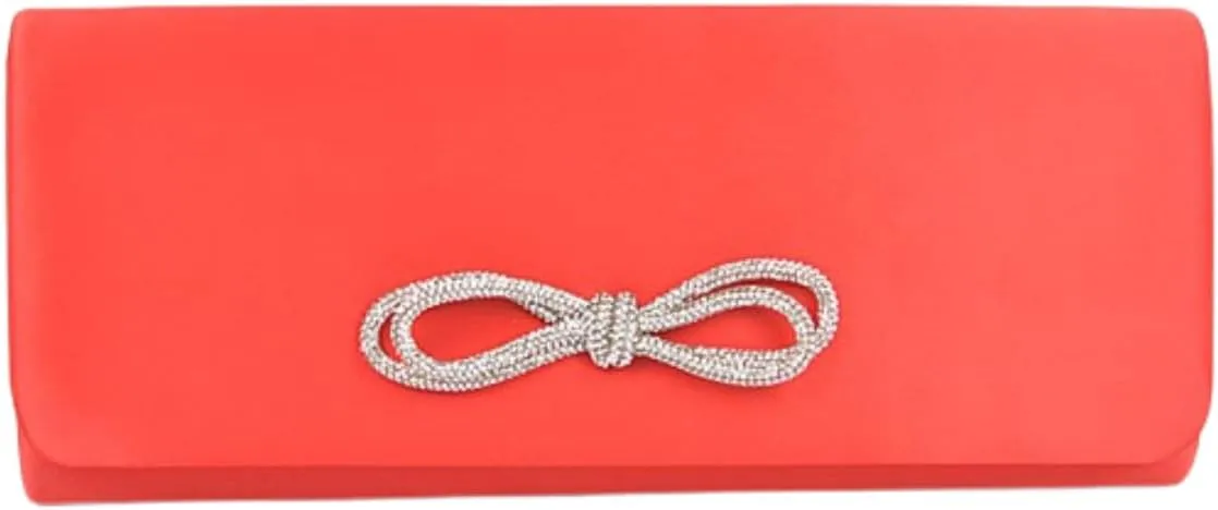 Rhinestone Bow Satin Clutch Bag Elegant Evening Handbag for Parties Weddings Crossbody Bag Dinner Night Out Prom Party