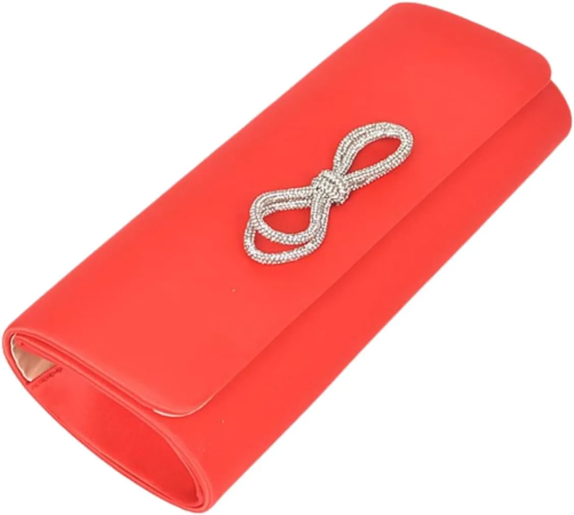 Rhinestone Bow Satin Clutch Bag Elegant Evening Handbag for Parties Weddings Crossbody Bag Dinner Night Out Prom Party