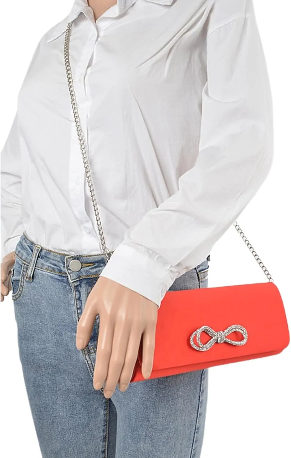 Rhinestone Bow Satin Clutch Bag Elegant Evening Handbag for Parties Weddings Crossbody Bag Dinner Night Out Prom Party