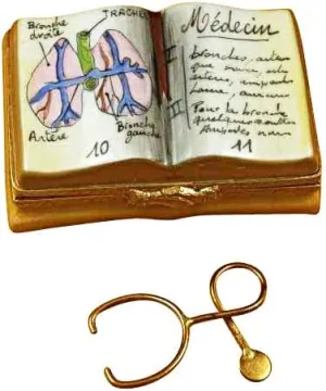 Rochard - Professional Limoges Boxes - Medicine Book with Stethescope Porcelain Limoges Boxes