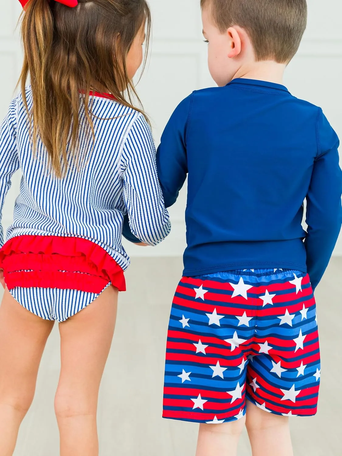 RUGGEDBUTTS Boys UPF50  Sun Protection Striped Color Block Swim Trunks