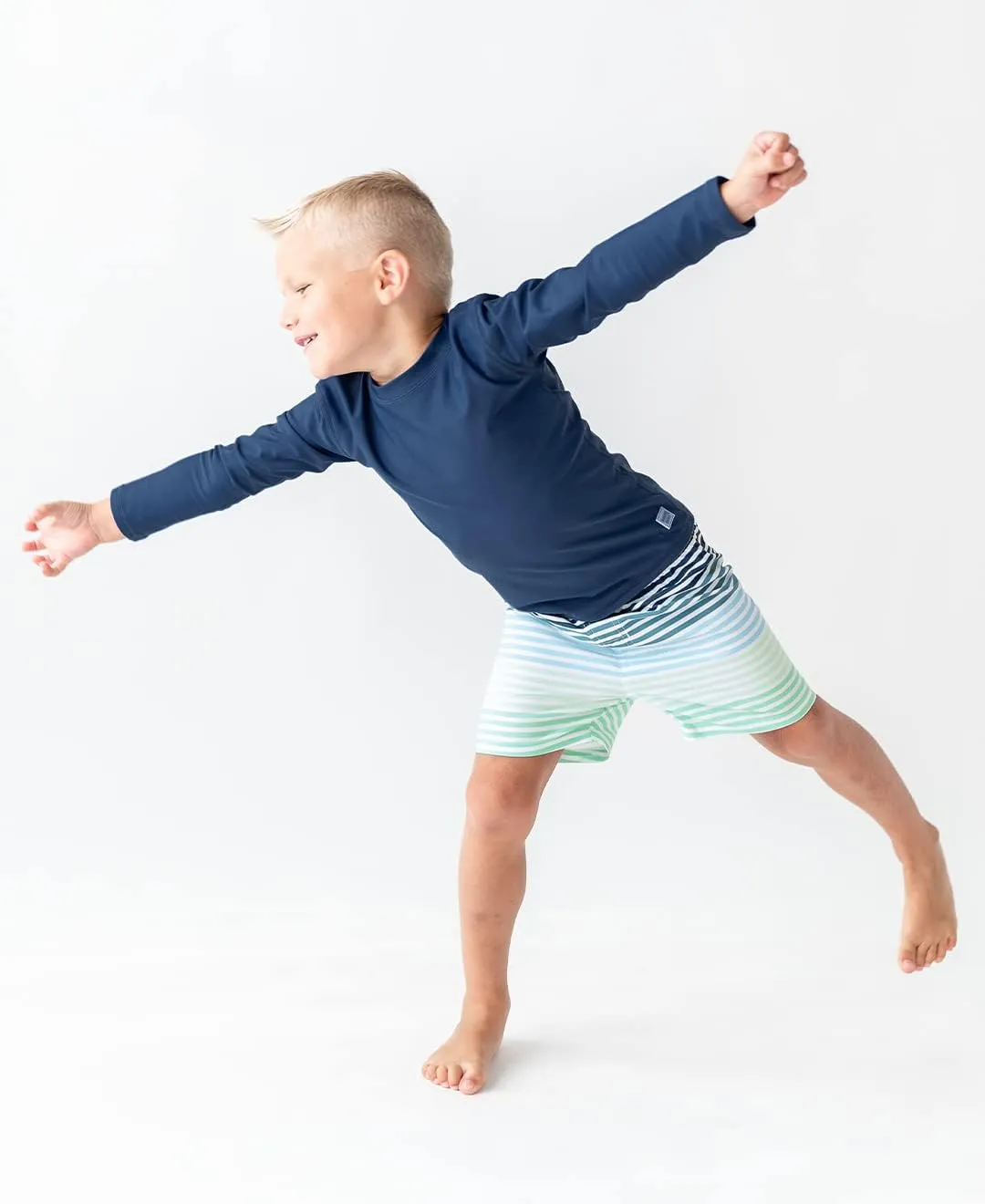 RUGGEDBUTTS Boys UPF50  Sun Protection Striped Color Block Swim Trunks