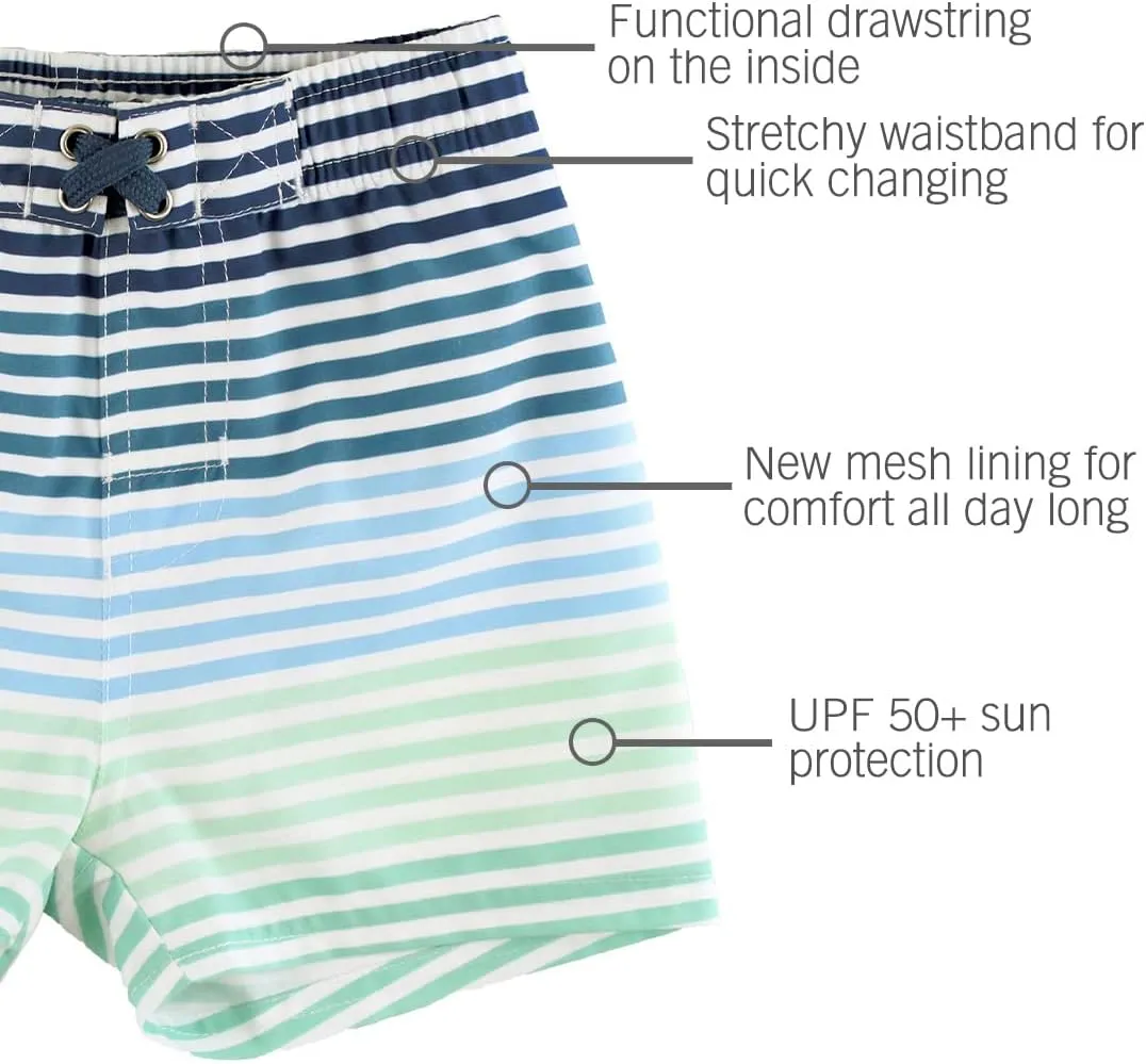 RUGGEDBUTTS Boys UPF50  Sun Protection Striped Color Block Swim Trunks