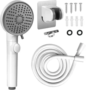 RV Shower Head with Hose, High Pressure 5 Mode Shower head Replacement, Shower Head for RV/Campers, Travel Trailer, Motorhome for Water Saving, Shower Head Holder and Hose, On Off Switch, White