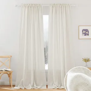 RYB HOME Semi Sheer Curtains - Linen Blend Semi Transparent Privacy Drapes Shabby Chic Light Filtering Extra Long Curtains for Farmhouse Home Office Laundry Room, 52" W x 120" L, 2 Panels, Linen