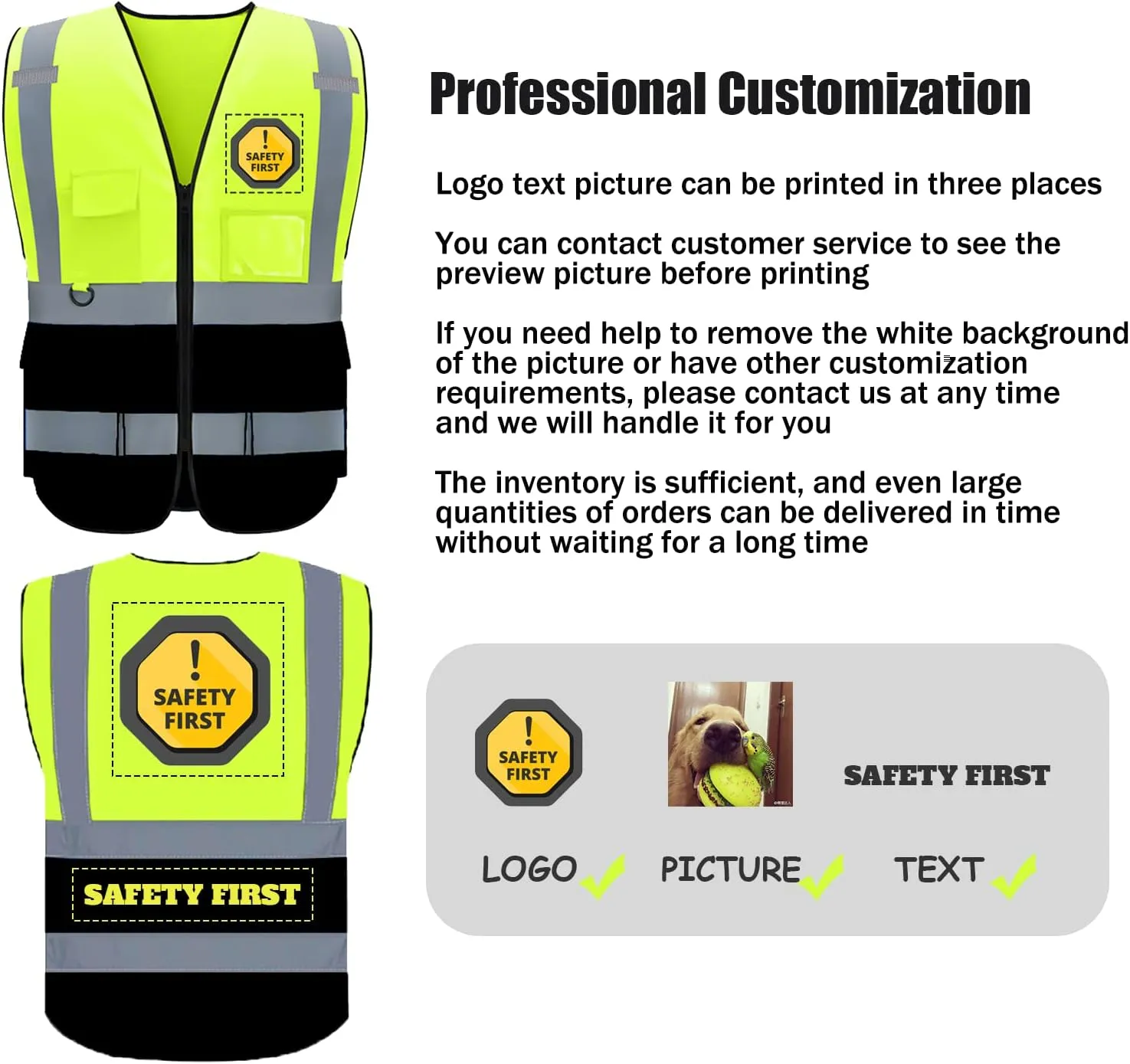 Safety Vest Custom Logo High Visibility Reflective Vest Class 2 Construction Workwear with 5 Pockets