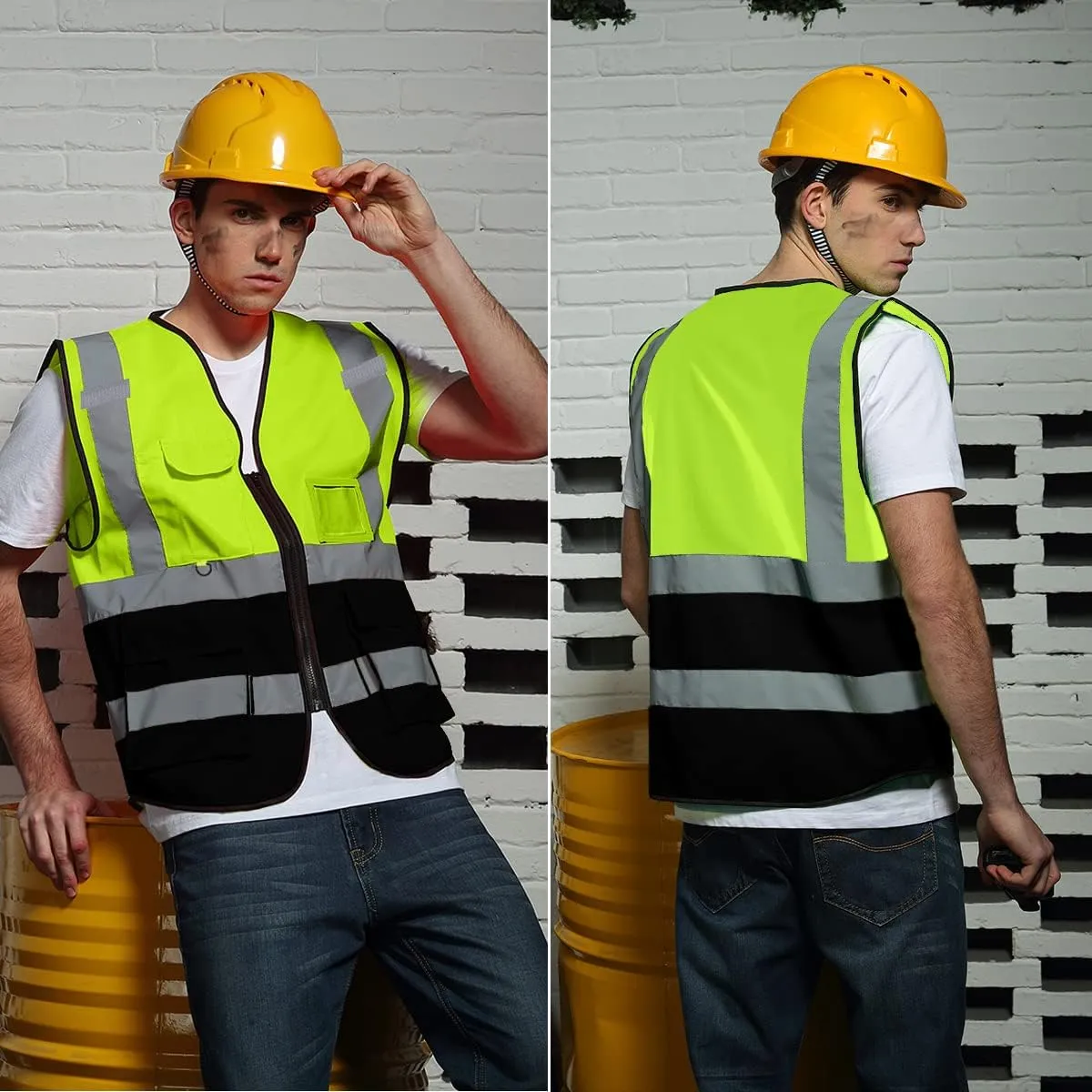 Safety Vest Custom Logo High Visibility Reflective Vest Class 2 Construction Workwear with 5 Pockets
