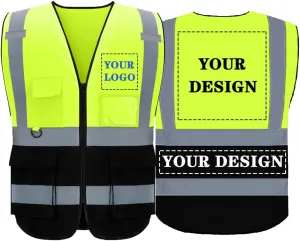 Safety Vest Custom Logo High Visibility Reflective Vest Class 2 Construction Workwear with 5 Pockets