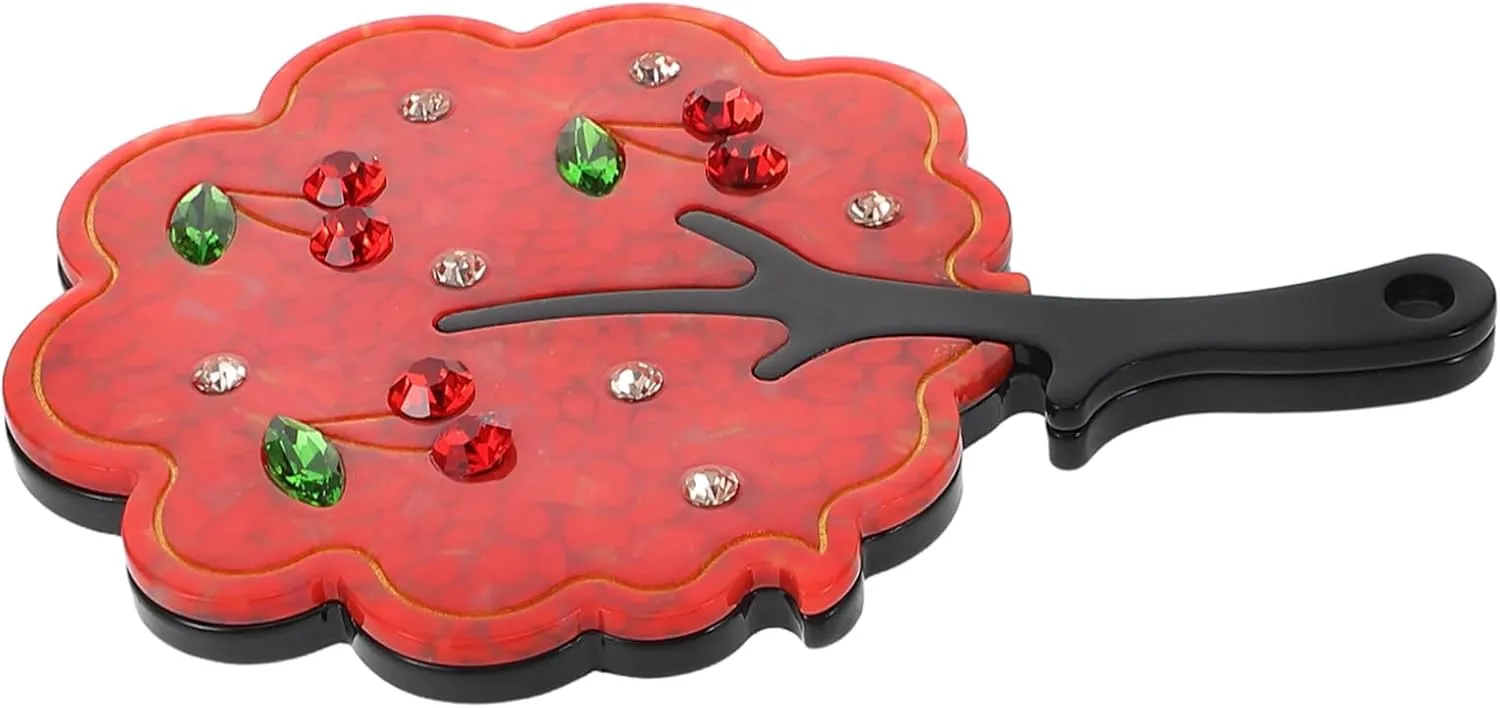SAFIGLE Mini Compact Mirror in Acetate Portable Handheld Pocket Mirror Tree Rhinestone for Daily Use and Travel