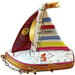 SAILBOAT - LIMOGES BOX AUTHENTIC PORCELAIN FIGURINE FROM FRANCE