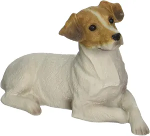 Sandicast Small Size Smooth Brown and White Jack Russell Terrier Sculpture, Lying (SS20502)