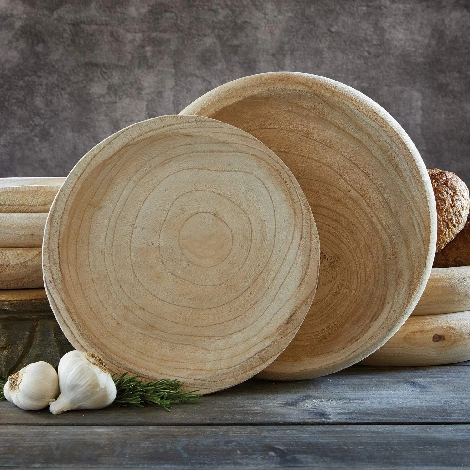 Santa Barbara Design Studio Wood Serving Bowl, Hand Carved Paulownia Wood Fruit Bowl / Wood Decor, 11.5" Large, Natural