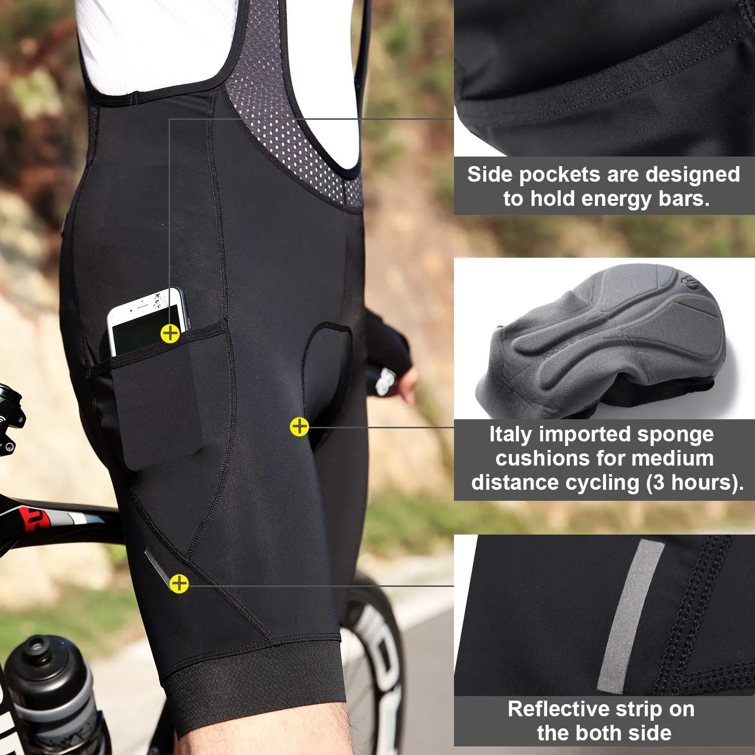 Santic Cycling Bib Shorts Men Padded Cycling Bib Tights Men Bike Bibs with Pocket
