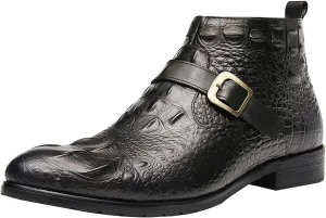 Santimon Mens Chelsea Boots Dress Casual Zipper Buckles Genuine Leather Alligator Patent Ankle Boots for Men Fashion Prom Wedding Party Cowboy Tuexdo Western Boots
