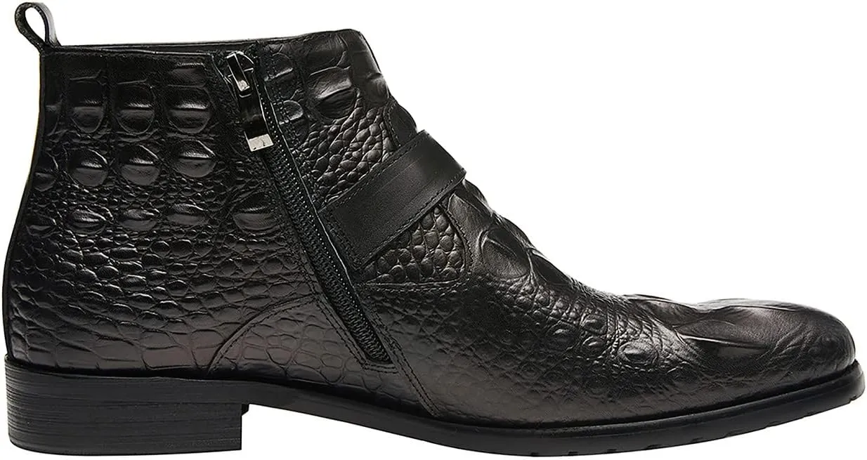 Santimon Mens Chelsea Boots Dress Casual Zipper Buckles Genuine Leather Alligator Patent Ankle Boots for Men Fashion Prom Wedding Party Cowboy Tuexdo Western Boots