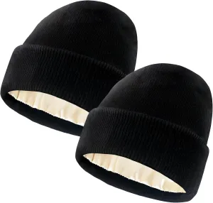 Satin Lined Beanie for Women Winter Warm Soft Lining Cuffed Knit Hats Silk Lined Beanie for Women