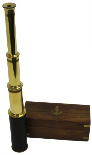 Science Purchase 78TELE15 Handheld Brass Telescope with Wooden Box, 15"