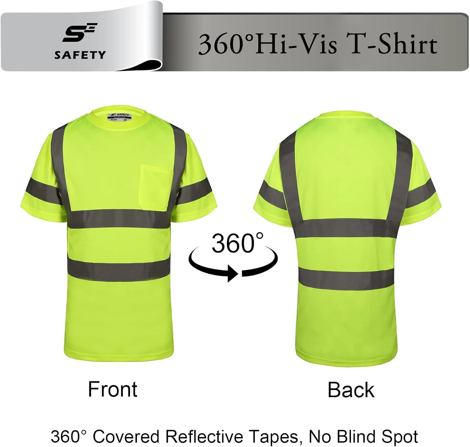 sesafety T Shirts for Men Personalized T Shirts for Men Crewneck Safety Shirts with Pocket Loose Fit Heavyweight Short-Sleeve Pocket T-Shirt Yellow