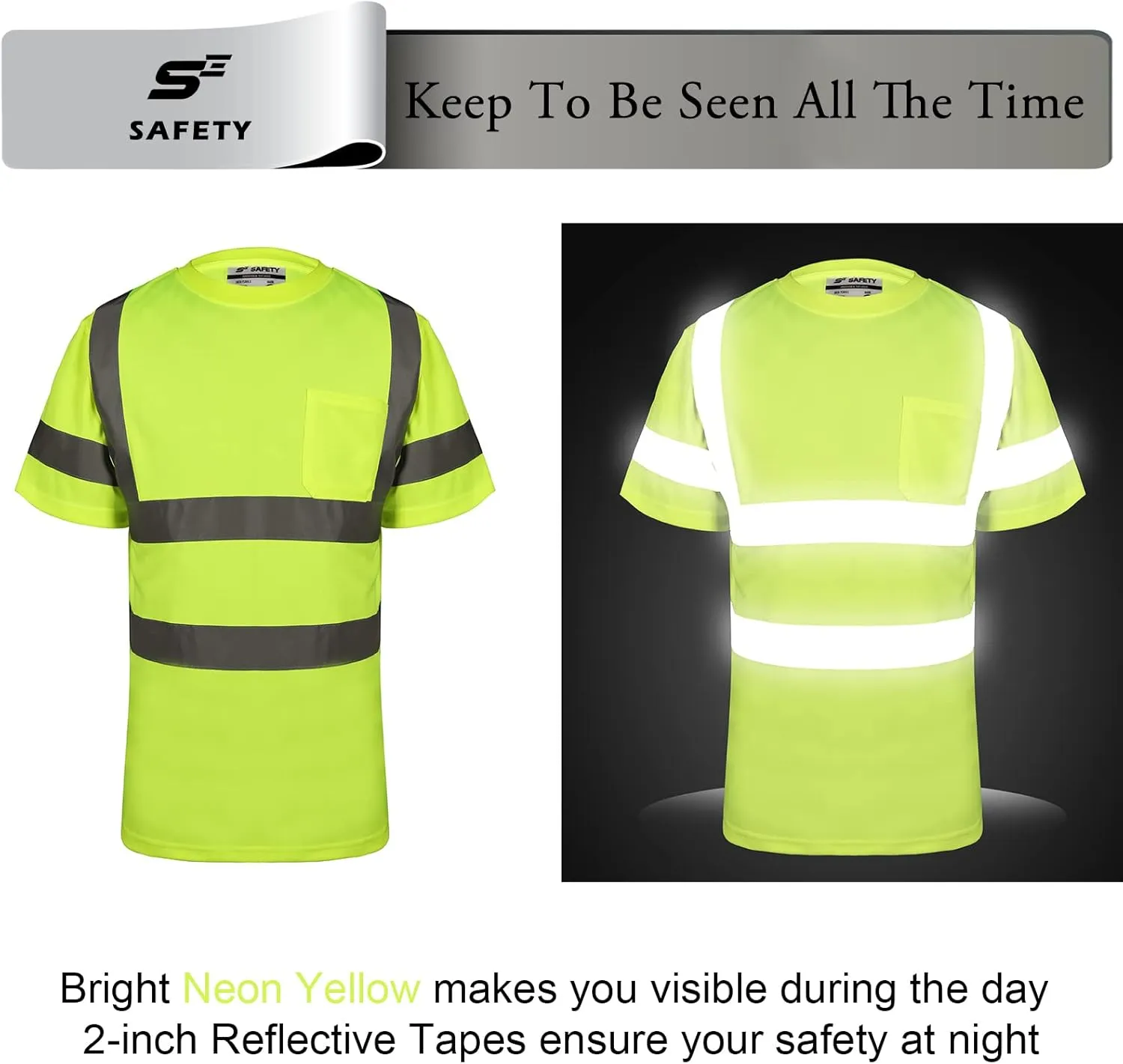 sesafety T Shirts for Men Personalized T Shirts for Men Crewneck Safety Shirts with Pocket Loose Fit Heavyweight Short-Sleeve Pocket T-Shirt Yellow