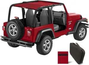 Shadeidea Sun Shade for Jeep Wrangler TJ 1997-2006 Sunshade Top Front Rear-Cherry Red Mesh Screen Cover UV Blocker with Grab Bag Storage Pouch-10 Years Warranty