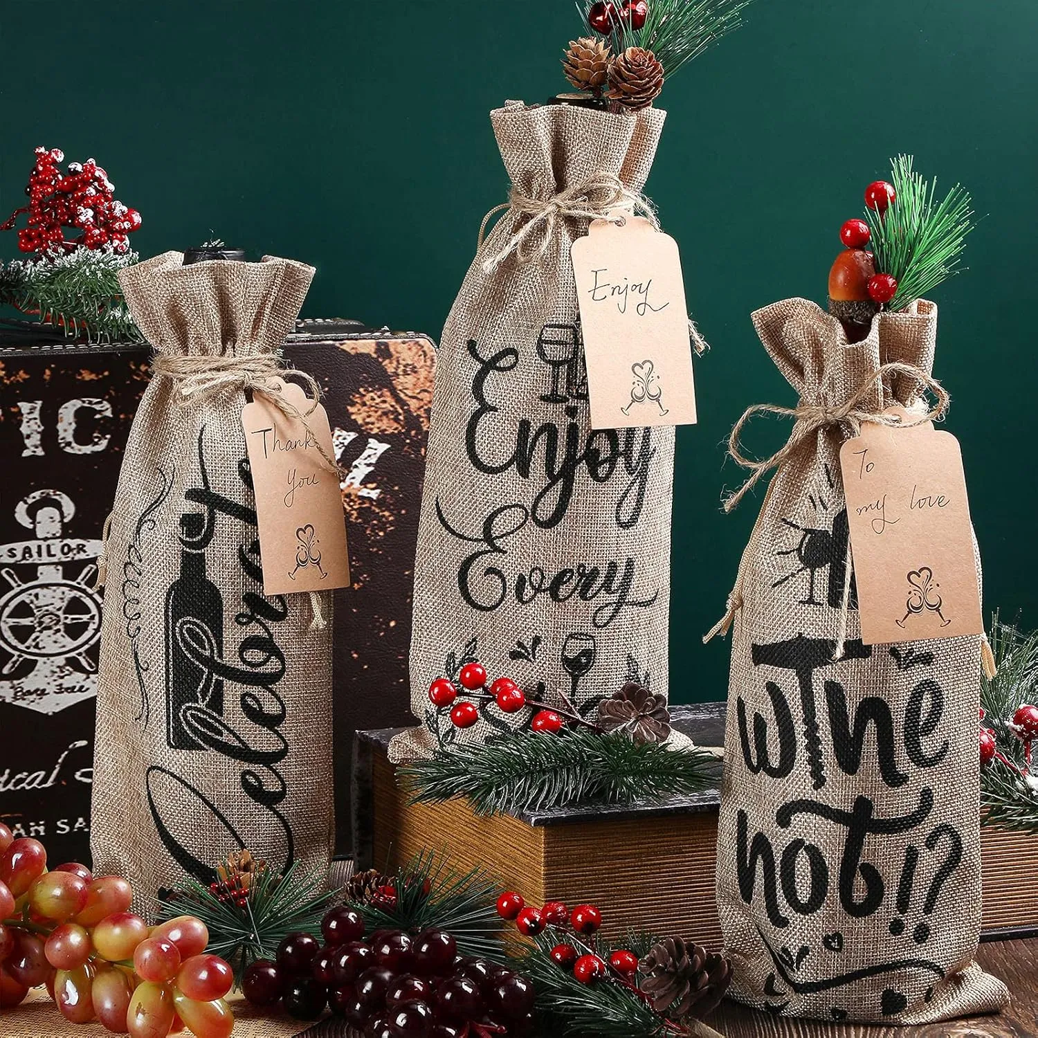 Shappy 10 Pieces Wine Bags for Wine Bottles Gifts Linen Champagne Cloth Bags with Drawstring Cover for Wedding Birthday(Natural)