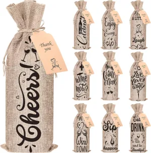 Shappy 10 Pieces Wine Bags for Wine Bottles Gifts Linen Champagne Cloth Bags with Drawstring Cover for Wedding Birthday(Natural)