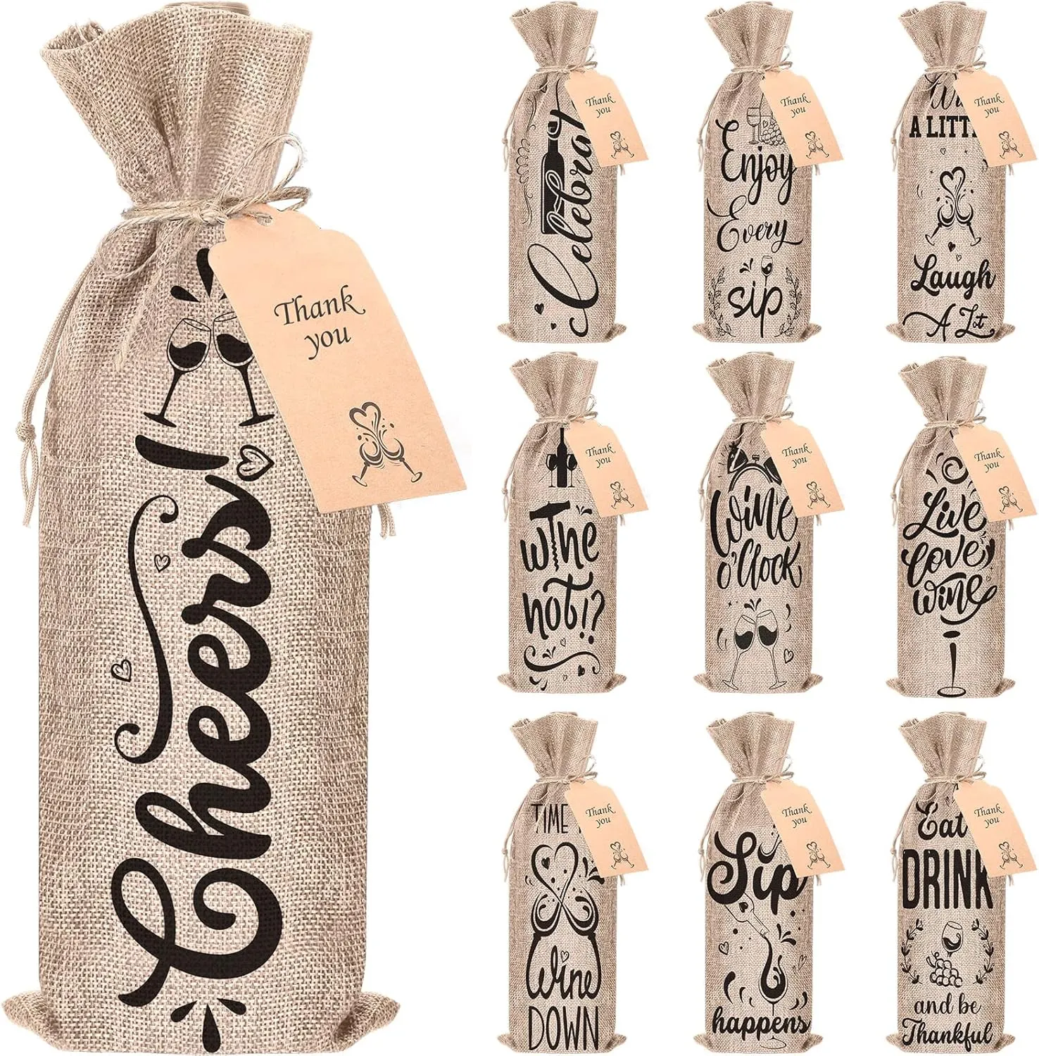 Shappy 10 Pieces Wine Bags for Wine Bottles Gifts Linen Champagne Cloth Bags with Drawstring Cover for Wedding Birthday(Natural)