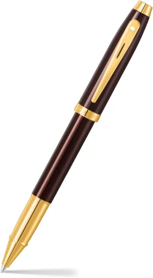 Sheaffer 100 9370 Glossy Coffee Brown Rollerball Pen With PVD Gold Trim - Medium