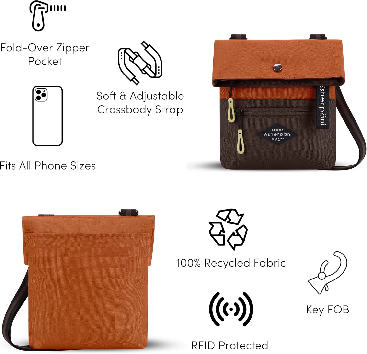 Sherpani Pica, Small Crossbody Purse, Nylon Crossbody Bag, Lightweight Cross Body Bag, Shoulder Bag, Purses for Women, Travel Bag, RFID Protection (Clay)
