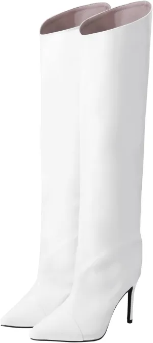 Shoe'N Tale Women's Knee High Boots Pointed Toe Stiletto High Heel Metallic Party Dressy Slip-on Booties Shoes