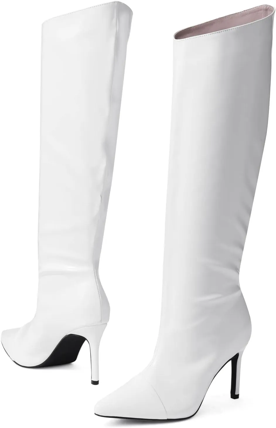 Shoe'N Tale Women's Knee High Boots Pointed Toe Stiletto High Heel Metallic Party Dressy Slip-on Booties Shoes