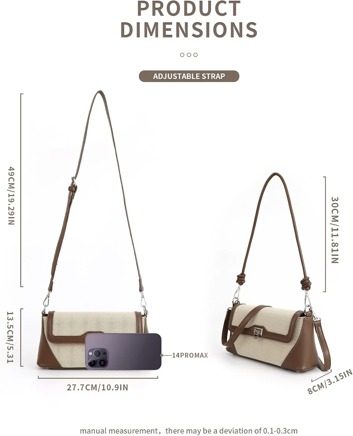 Shoulder Bag for Women PU Leather Shoulder Purse Vintage Handbag Retro Classic Underarm Purse with 2 Removable Strap
