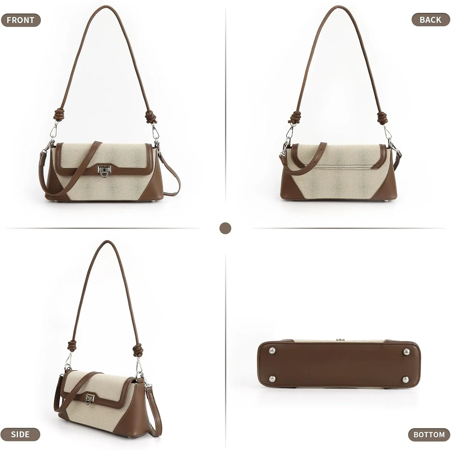 Shoulder Bag for Women PU Leather Shoulder Purse Vintage Handbag Retro Classic Underarm Purse with 2 Removable Strap