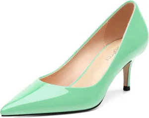 SHOWFOREST Kitten Heels for Women Closed Pointed Toe Patent Leather Low Heel 2.3 Inch Pumps Comfortable Office Party Wedding Slip on Dress Shoes