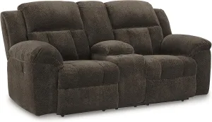 Signature Design by Ashley Frohn Modern Manual Double Reclining Loveseat with Console, Storage and Cup Holders, Dark Brown