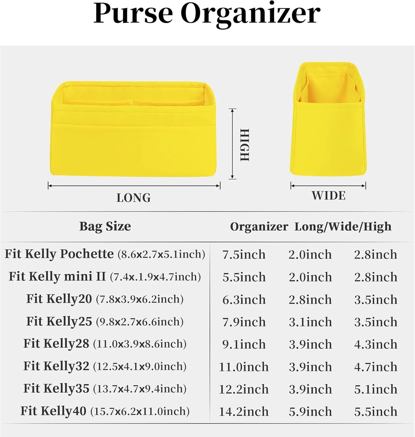 Silky Bag Insert for Mini Kelly II, Purse Organizer Compatible with Hermes Kelly, Lightweight Luxury Bag Shaper with Multiple Pockets for Daily Use (Lime, Mini II)