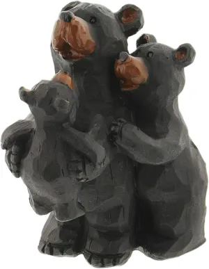SLIFKA Resin Black Bear Family Figurine - Hand-Carved Wood Look