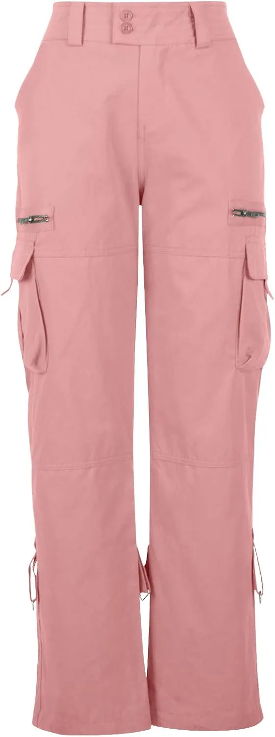 SMIDOW Low Rise Cargo Pants for Women Plus Size Baggy Stretchy Wide Leg Pants Pockets Y2K Streetwear Combat Military Trousers