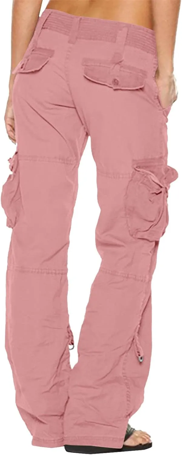 SMIDOW Low Rise Cargo Pants for Women Plus Size Baggy Stretchy Wide Leg Pants Pockets Y2K Streetwear Combat Military Trousers