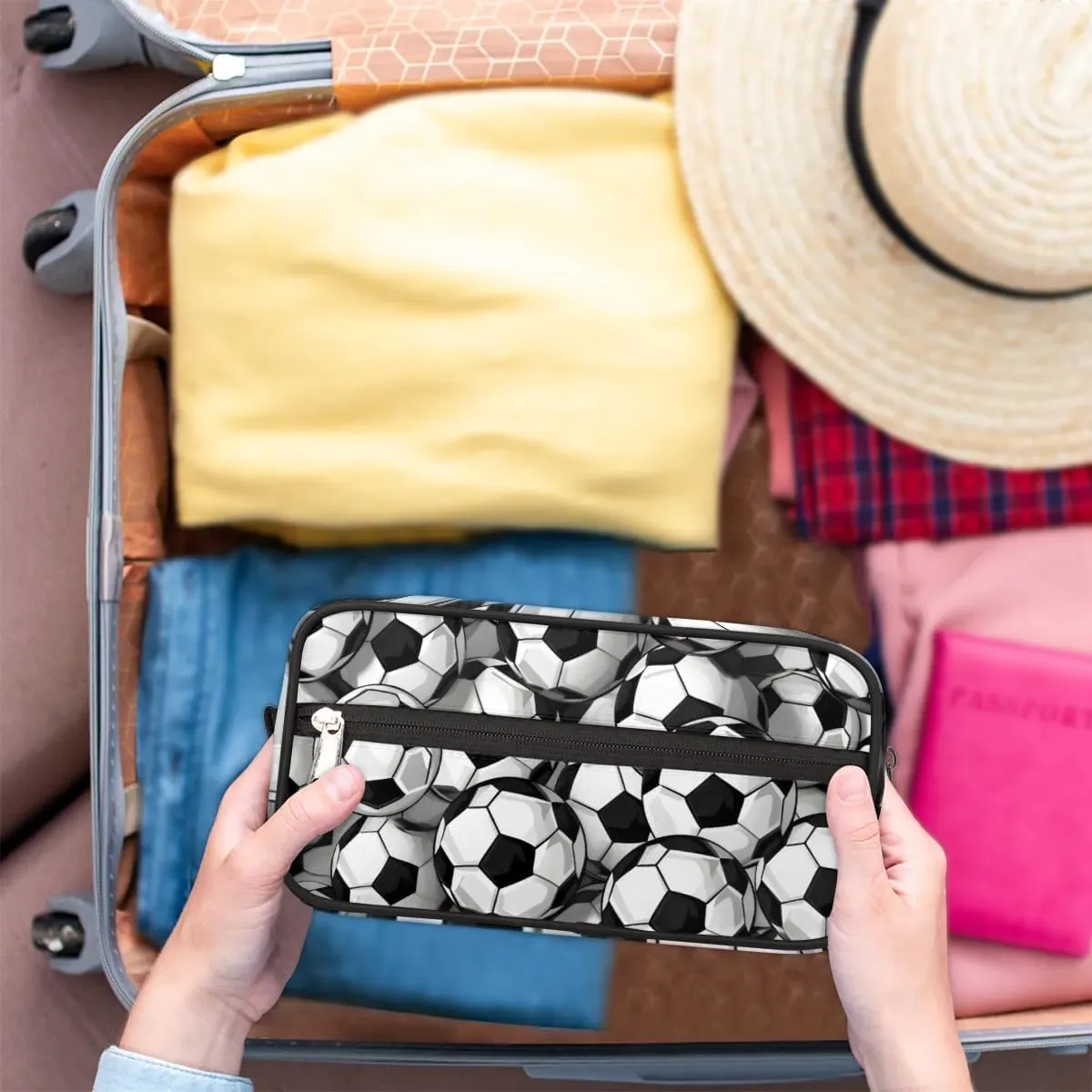 Soccer Travel Cosmetic Bag for Boy Men,Hanging Toiletry Bag,Waterproof Makeup Bag,Approved Hygiene Bag Shave Dopp Kit Organizer for Toiletries Shower Bathroom Carry-on Accessories Gifts